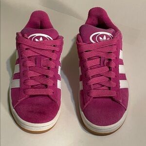 Adidas Fuchsia Suede Trainers with White Stripes